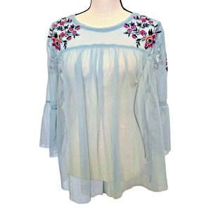 Boho EMBROIDERED Chiffon ARIZONA JEAN CO Tulle Sheer Blouse Top XXL